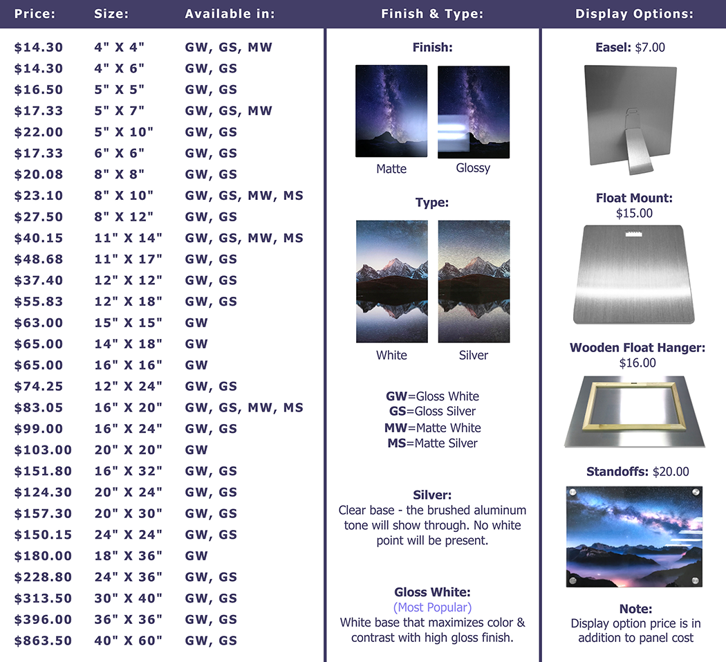 Metal Display Options and Pricing