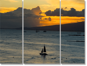 Example of triptych with photo split - Wick's sailing into sunset